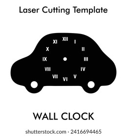 Car shaped Laser cutting wall clock for wall and home decor. Vector silhouette wall clock template for mdf, metal and acrylic cutting.
