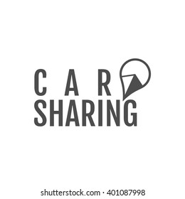 Car share logo design. Car Sharing vector concept. Collective usage of cars via web application. Carsharing icon, car rental element and pin symbol. Use for webdesign or print. Monochrome design