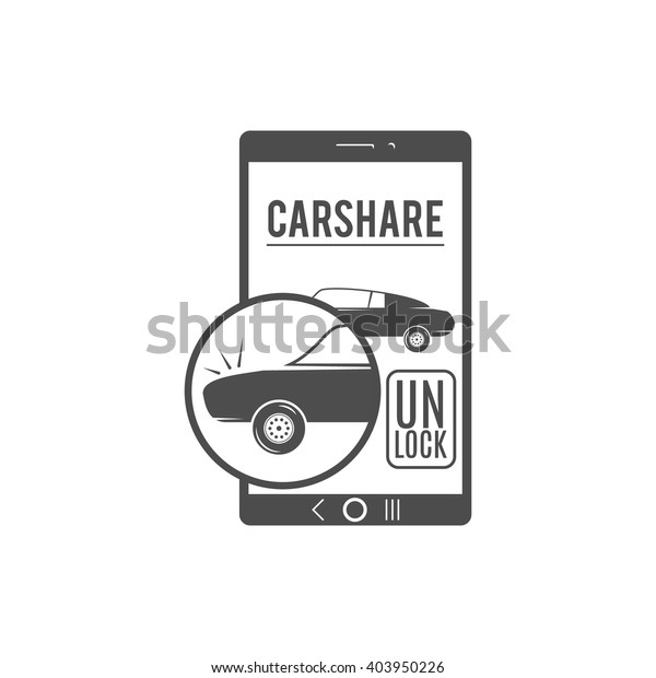 Car share logo design. Car Sharing vector\
concept. Collective usage of cars via web application. Carsharing\
icon, car rental element and app symbol. Use for webdesign or\
print. Monochrome design.