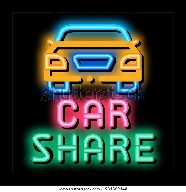 car share neon light sign\
vector. Glowing bright icon car share sign. transparent symbol\
illustration