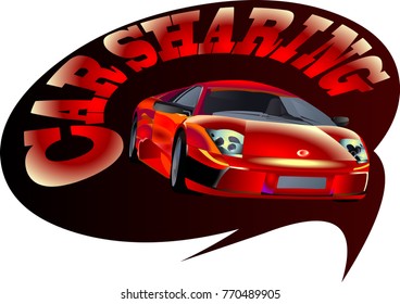 Car Sharing A Beautiful Logo With A Red Sports Car Isolated On White Background