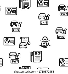 Car Sharing Business Seamless Pattern Vector Thin Line. Illustrations