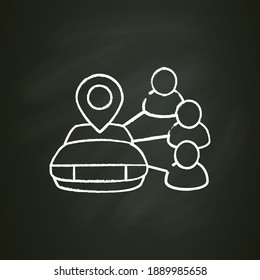 Car Sharing Chalk Icon. New Normal Concept. Car To Share. Rent. Mutual Aid In Lockdown. Charity, Volunteering Taxi. New Life After Covid19 Pandemic Outbreak. Isolated Vector Illustration On Chalkboard