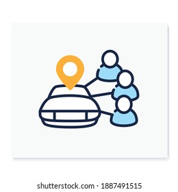 Car Sharing Color Icon. New Normal Concept. Car To Share. Rent. Mutual Aid In Lockdown. Charity, Volunteering Taxi. New Life After Covid19 Pandemic Outbreak. Isolated Vector Illustration