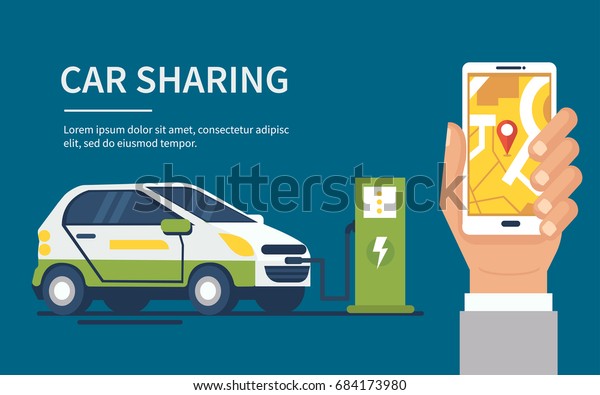 Car sharing concept banner. Flat style\
vector illustration.