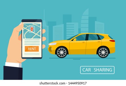 Car sharing concept banner. Vector flat illustration.