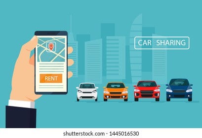 Car sharing concept banner. Vector flat illustration.