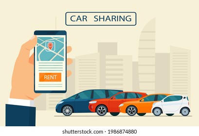 Car sharing concept banner. Vector flat illustration.