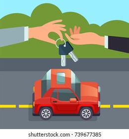 Car sharing concept Hand giving car keys 