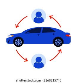 Car sharing concept illustration. Car with arrows and human icons