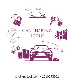 Car Sharing concept. A simple vector illustration of high quality in a flat design. Icons set.