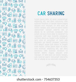 Car sharing concept with thin line icons of driver's license, key, blocked car, pointer, available, searching of car. Vector illustration for banner, web page, print media.