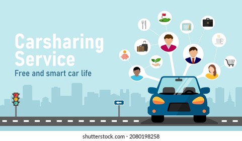 Ilustración de la pancarta del vector de concepto de uso compartido de automóviles