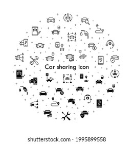 Car sharing flat line icons set. Collaborative consumption, car rental service, key, blocked car, pointer, searching of car. Simple flat vector illustration for store, web site or mobile app.