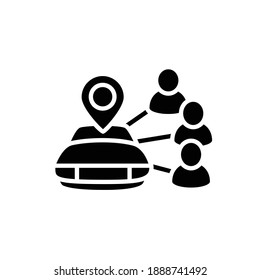 Car Sharing Glyph Icon. New Normal Concept. Car To Share. Rent. Mutual Aid In Lockdown. Charity, Volunteering Taxi. New Life After Covid19 Pandemic Outbreak. Isolated Silhouette Vector Illustration