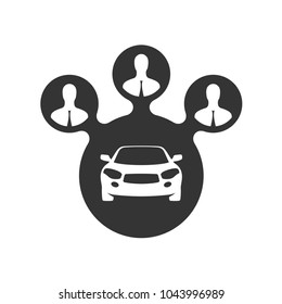 Car Sharing Icon. Car Share With Group Of People Black Symbol. Ride Share Sign. Carsharing Conceptual Logo.