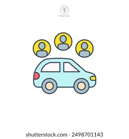 Ilustración vectorial del símbolo del icono del coche compartido aislada en el fondo blanco