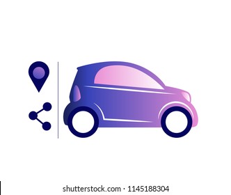 Car sharing icon.Abstract design concept with car station located and car shared pin vector illustration.Automobile on city street.Concept of car sharing and rent.Gradient isolated.on-line rent 