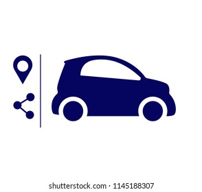 Car sharing icon.Abstract design concept with car station located and car shared pin vector illustration.Automobile on city street.Concept of car sharing and rent.On-line rent