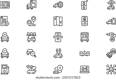 Car sharing icons collection is a vector illustration with editable stroke.