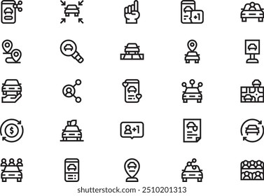 Car sharing icons collection is a vector illustration with editable stroke.