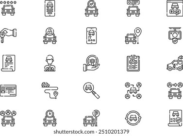 Car sharing icons collection is a vector illustration with editable stroke.