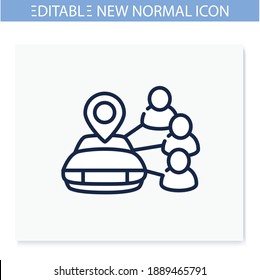 Car Sharing Line Icon. New Normal Concept. Car To Share. Rent.Mutual Aid In Lockdown. Charity, Volunteering Taxi. New Life After Covid19 Pandemic Outbreak.Isolated Vector Illustration.Editable Stroke 