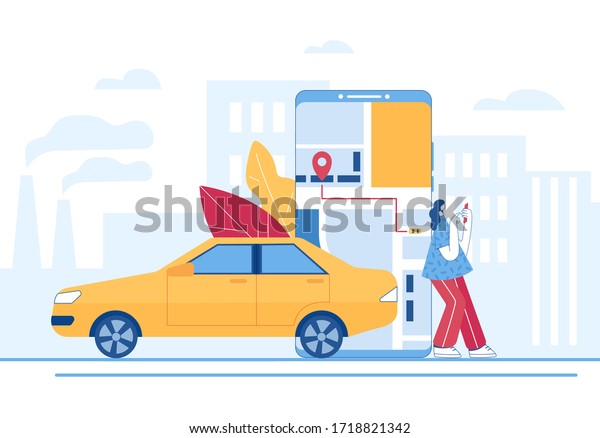 Car sharing and online taxi service\
concept. Mobile application for renting a car and calling a taxi.\
Vector illustration.