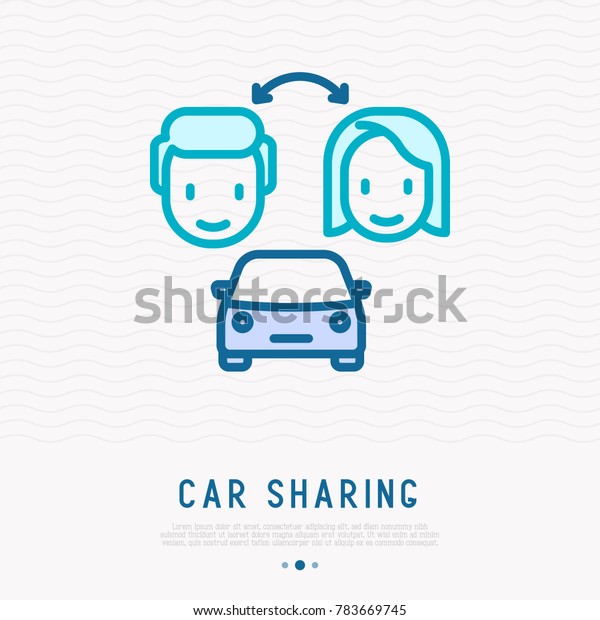 Car sharing, people are searching a car\
thin line icon. Vector\
illustration.