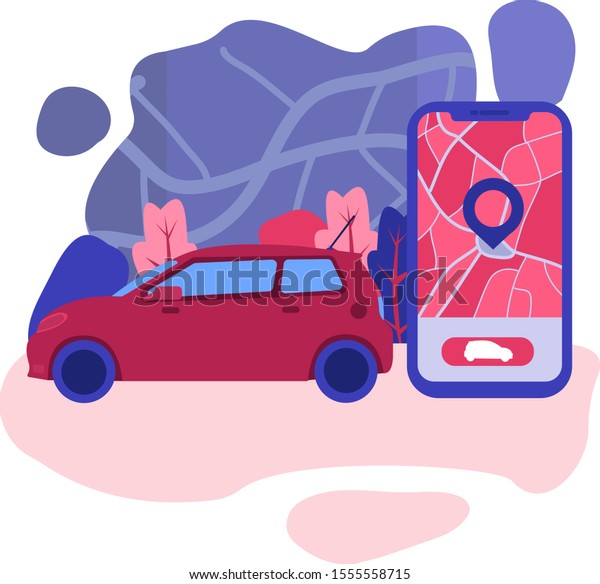 Car sharing. Rent car online business,\
rental service. People Characters Using Car Sharing Service for\
City Transportation. Modern Auto Rental and Shared Mobility\
Concept. Vector Illustration. Web\
