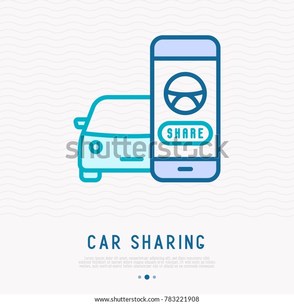 Car sharing, searching a car through mobile\
app thin line icon. Vector\
illustration.