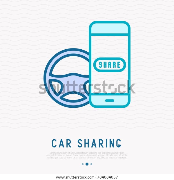 Car sharing, searching a car through mobile\
app thin line icon. Vector\
illustration.