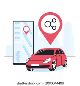 Car sharing service concept. Auto parking in the city. Modern vector illustration in flat style isolated on a white background.