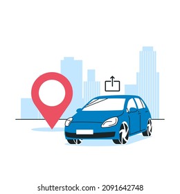 Car sharing service concept. Auto parking in the city. Vector illustration in flat style isolated on a white background.