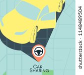 Car sharing service concept. Carsharing rental car illustration. Map pointer steering wheel logo template 