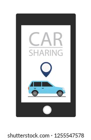 Car sharing service concept. Carsharing renting car mobile app. Vector illustration.