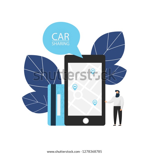 Car sharing service concept. Carsharing\
renting car mobile app. Vector\
illustration.