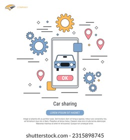 Car sharing service flat contour style vector concept illustration
