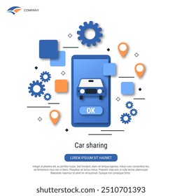 Car sharing service flat style vector concept illustration