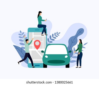 Car sharing service, mobile city transportation, business concept vector illustration