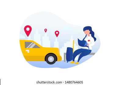 Car sharing service. mobile city transportation vector illustration concept for web landing page template, banner, flyer and presentation.