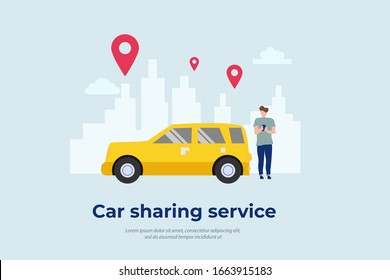 Car sharing service. mobile city transportation vector illustration concept for web landing page template, banner, flyer and presentation.