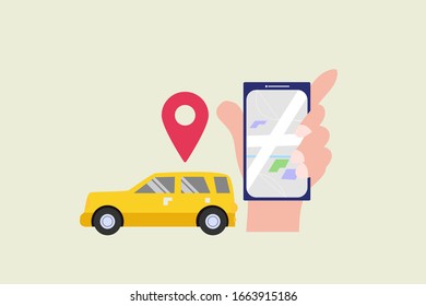 Car sharing service. mobile city transportation vector illustration concept for web landing page template, banner, flyer and presentation.