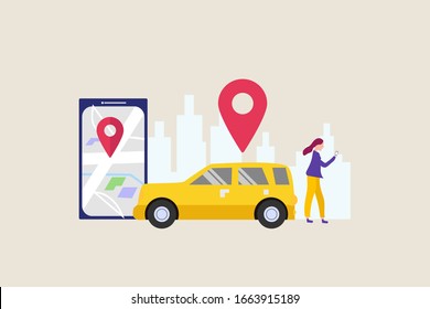 Car sharing service. mobile city transportation vector illustration concept for web landing page template, banner, flyer and presentation.