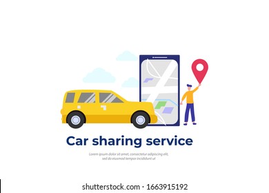 Car sharing service. mobile city transportation vector illustration concept for web landing page template, banner, flyer and presentation.