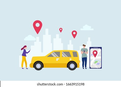 Car sharing service. mobile city transportation vector illustration concept for web landing page template, banner, flyer and presentation.