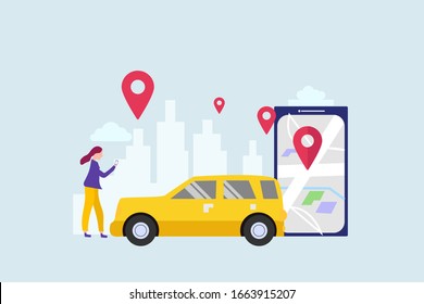 Car sharing service. mobile city transportation vector illustration concept for web landing page template, banner, flyer and presentation.