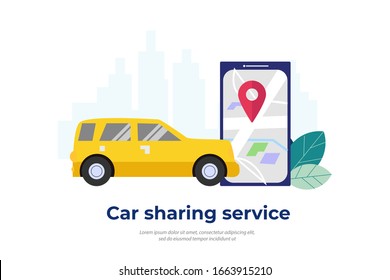 Car sharing service. mobile city transportation vector illustration concept for web landing page template, banner, flyer and presentation.