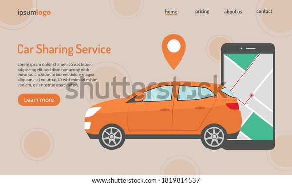 Car sharing service or online\
transportation concept. People use smartphone to order online\
transportation car based on GPS. Vector\
Illustration.