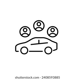 Car sharing service. Car and several users. Pixel perfect icon